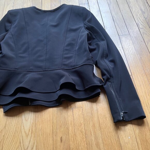 White House Black Market Size 14 Black Asymmetrical Zip Peplum Moto Jacket - Picture 13 of 14